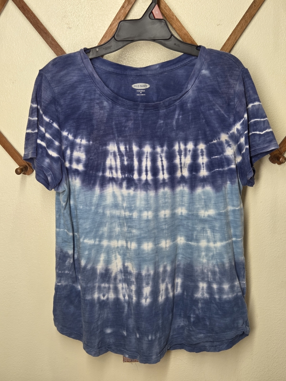 Old Navy Everywear Printed Slub-Knit Blue & White Tie-Dye Tee Womens Medium